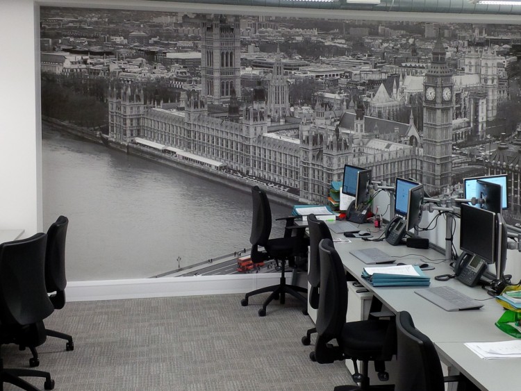 Printed wall covering showing the Houses of Parliament