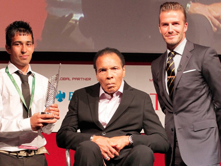 VIP Guests - Muhammed Ali and David Beckham present an Award