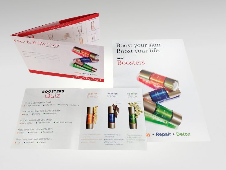 Consumer literature printed for Clarins Boosters